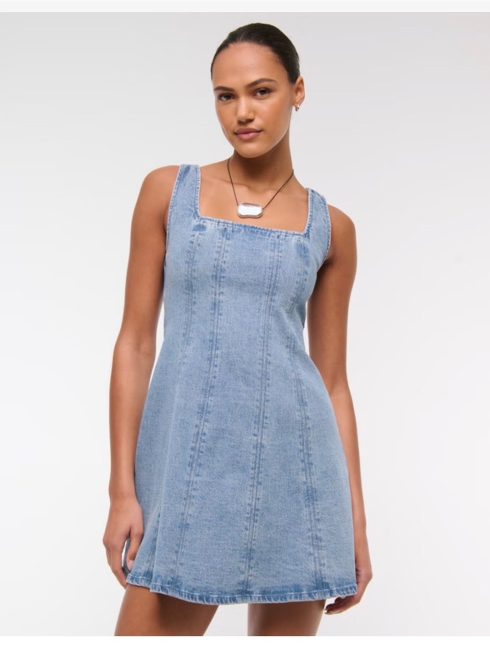 Abercrombie & Fitch NWT Mila Squareneck Denim Mini Dress Size XLP - Picture 2 of 12